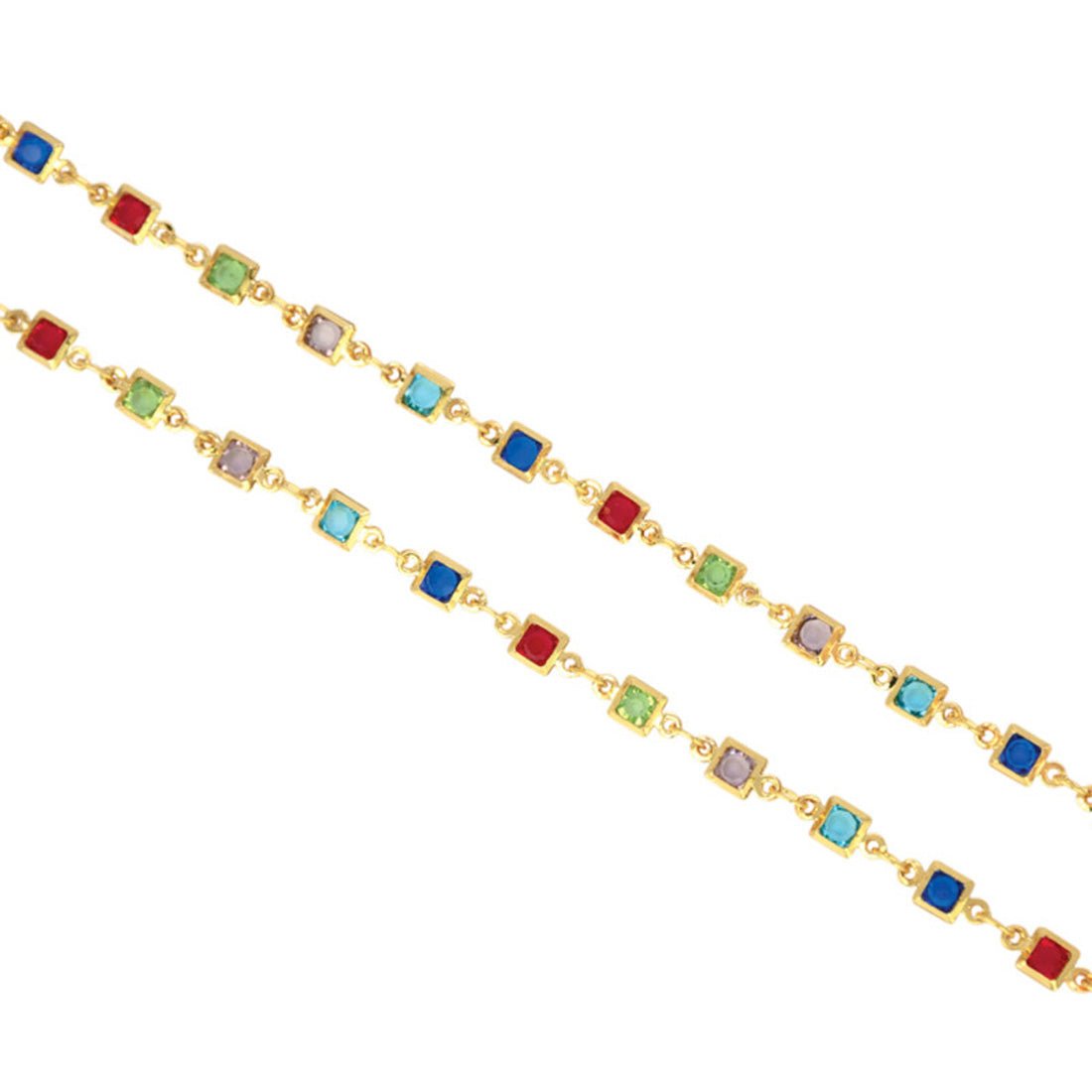 Gold Plated Square - Cut Multi - colour Stone Anklets - KSupreme
