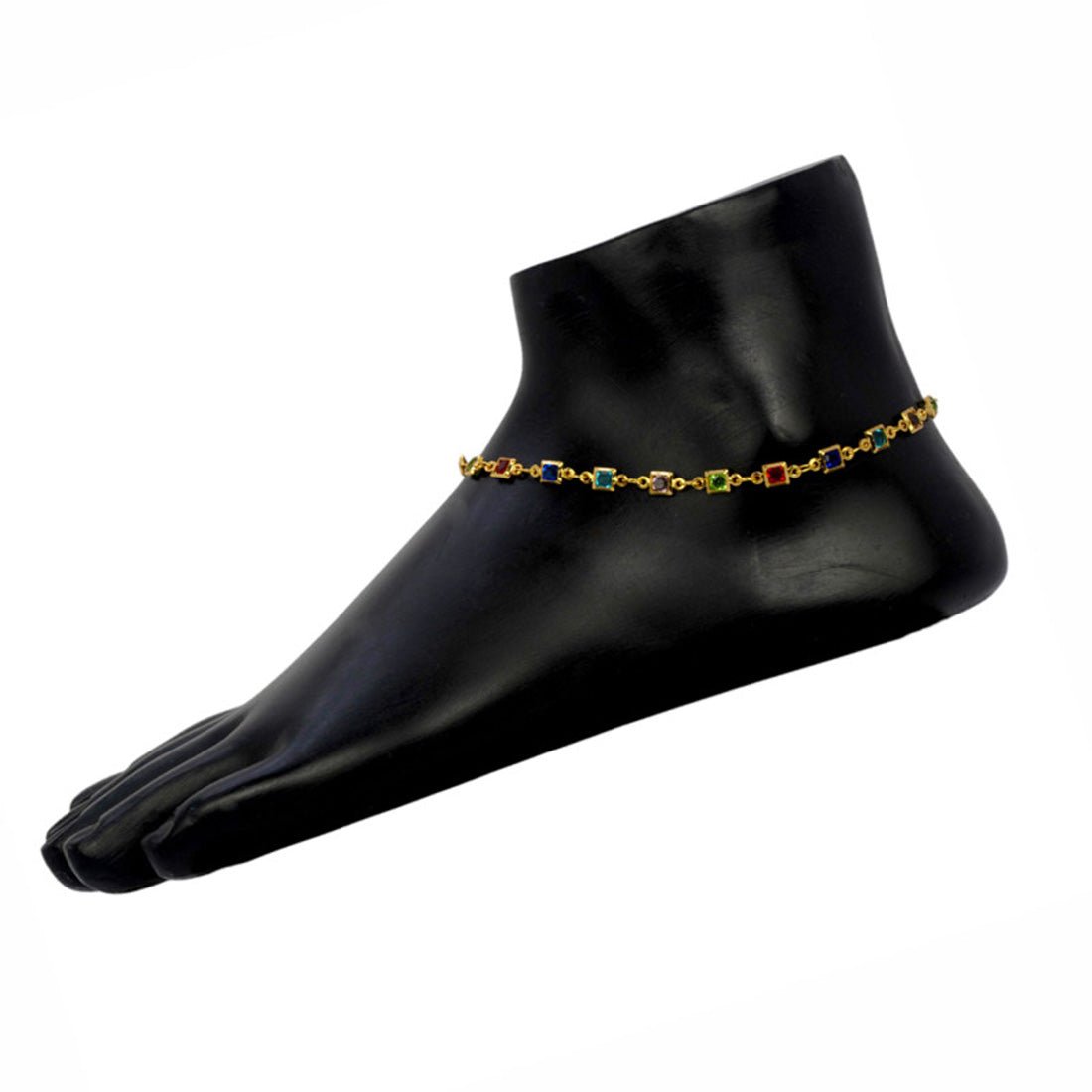 Gold Plated Square - Cut Multi - colour Stone Anklets - KSupreme