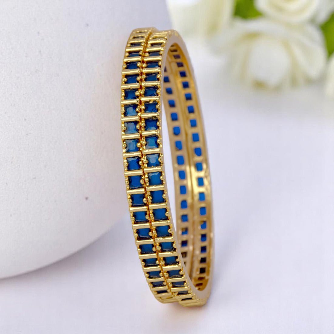 Gold Plated Square Semi Precious Stone Bangles - KSupreme