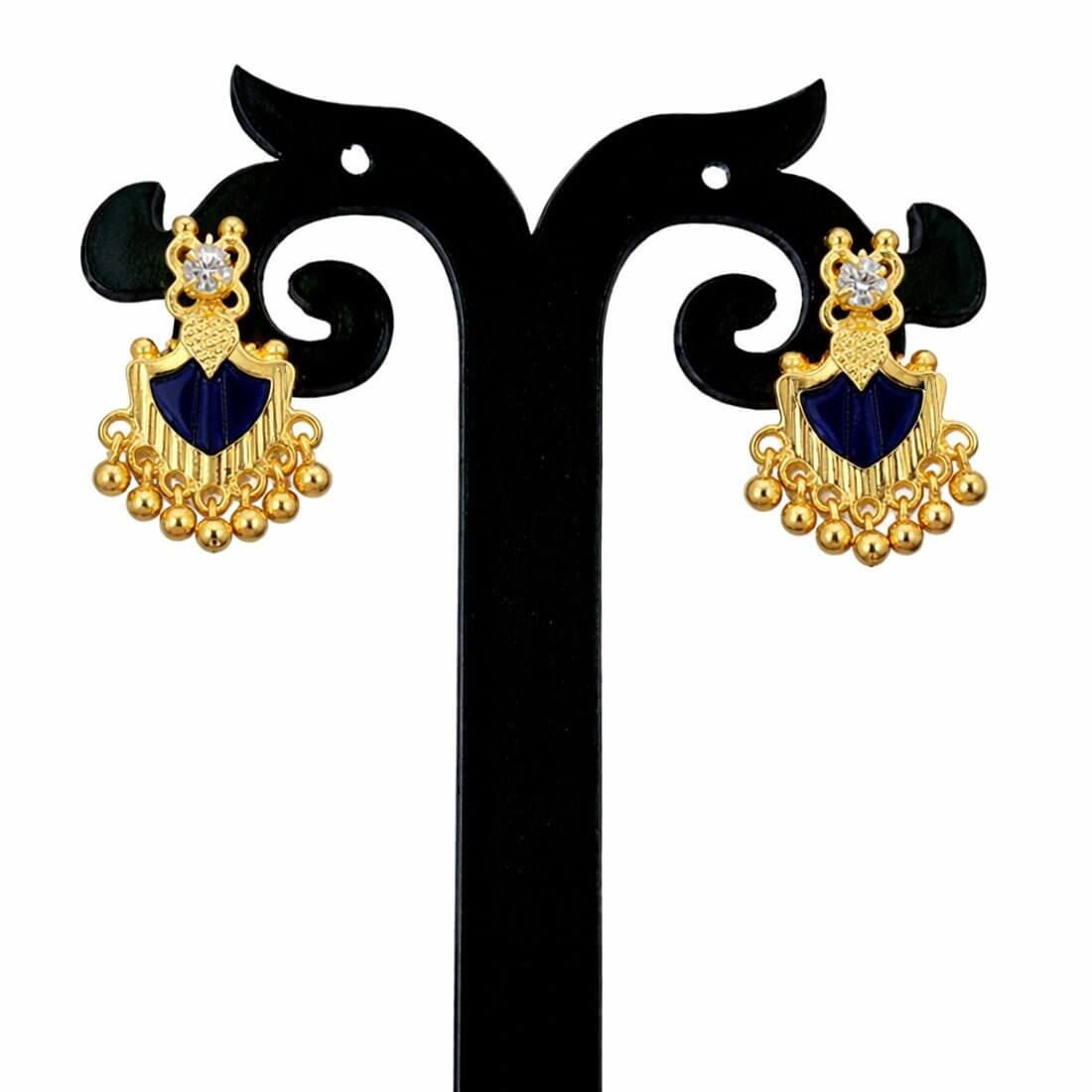 Gold Plated Beads Dangling Blue Palakka Studs