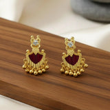 Gold Plated Beads Dangling Red Palakka Studs