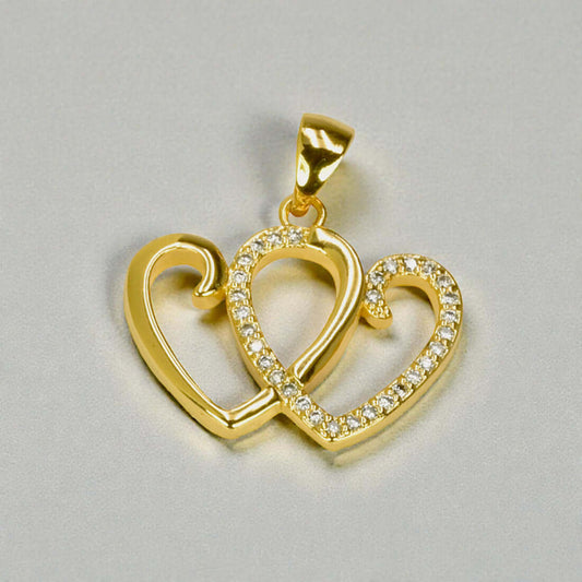 Golden Double Heart Cubic Zirconia Pendant