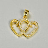 Golden Double Heart Cubic Zirconia Pendant