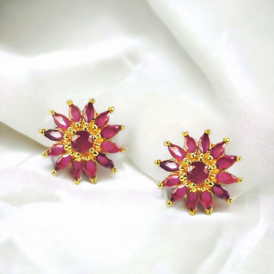 Gorgeous Gold Plated Semi-Precious Stones Floral Ear Studs