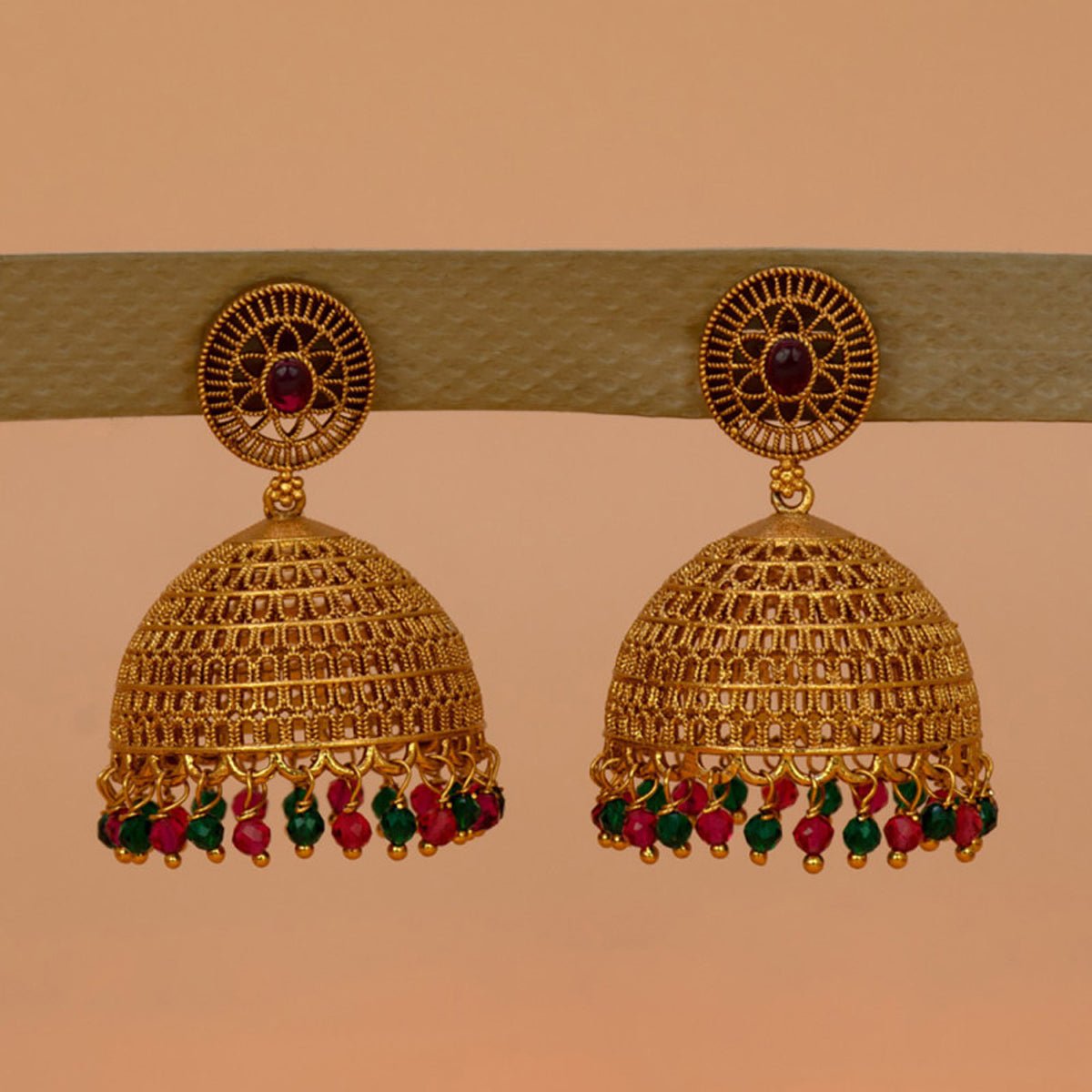 Grand Antique Matte Big Filigree Jhumka Earrings - KSupreme