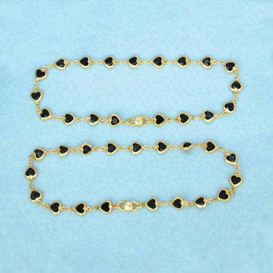 Heart Design Gold Plated Black Stone Anklets - KSupreme