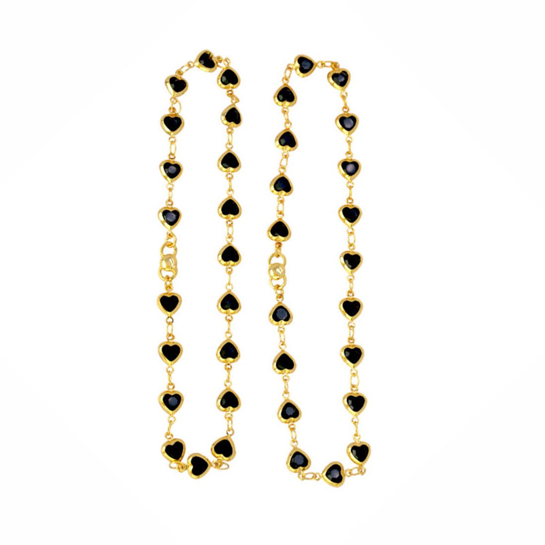 Heart Design Gold Plated Black Stone Anklets - KSupreme