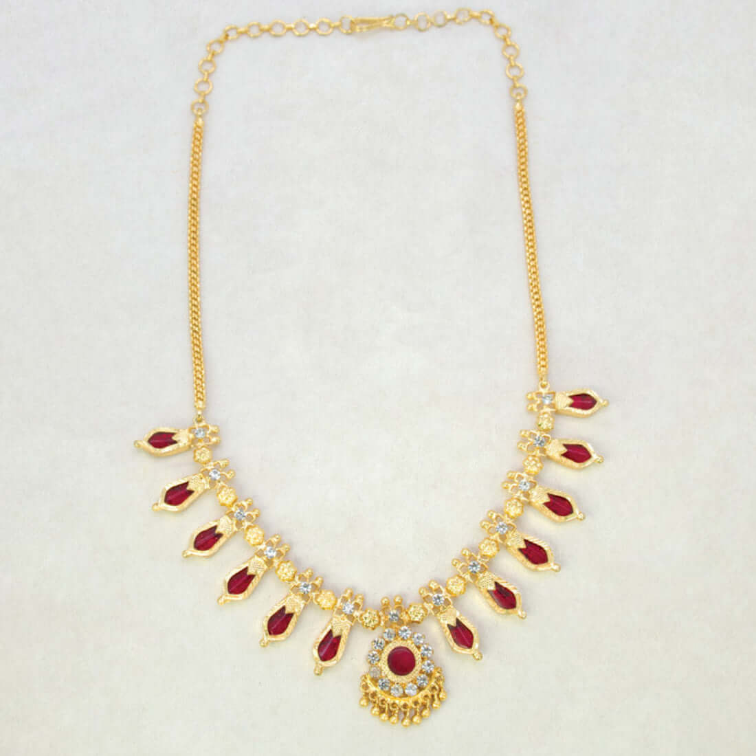 Indian Traditional Nagapadam Necklace - 6 Stones - Red - K Supreme