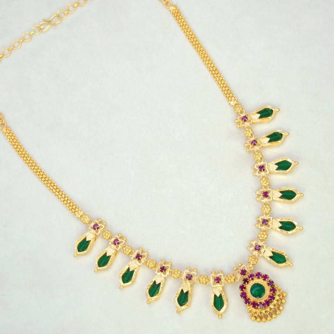 Indian Traditional Nagapadam Necklace - 6 Stones - Green K Supreme