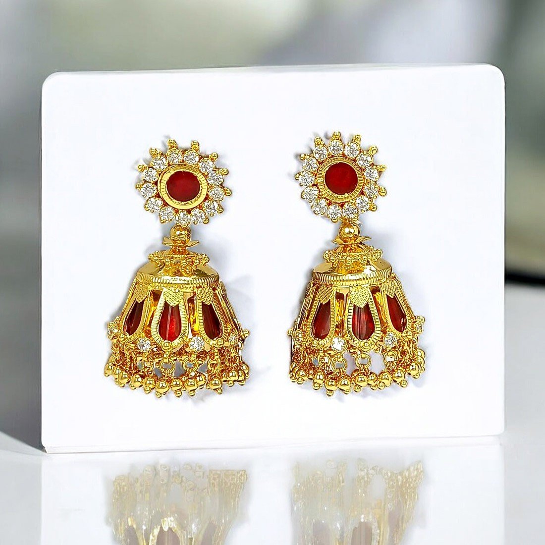 Kerala Bridal Nagapadam Jhumka Earrings with Stones - K Supreme