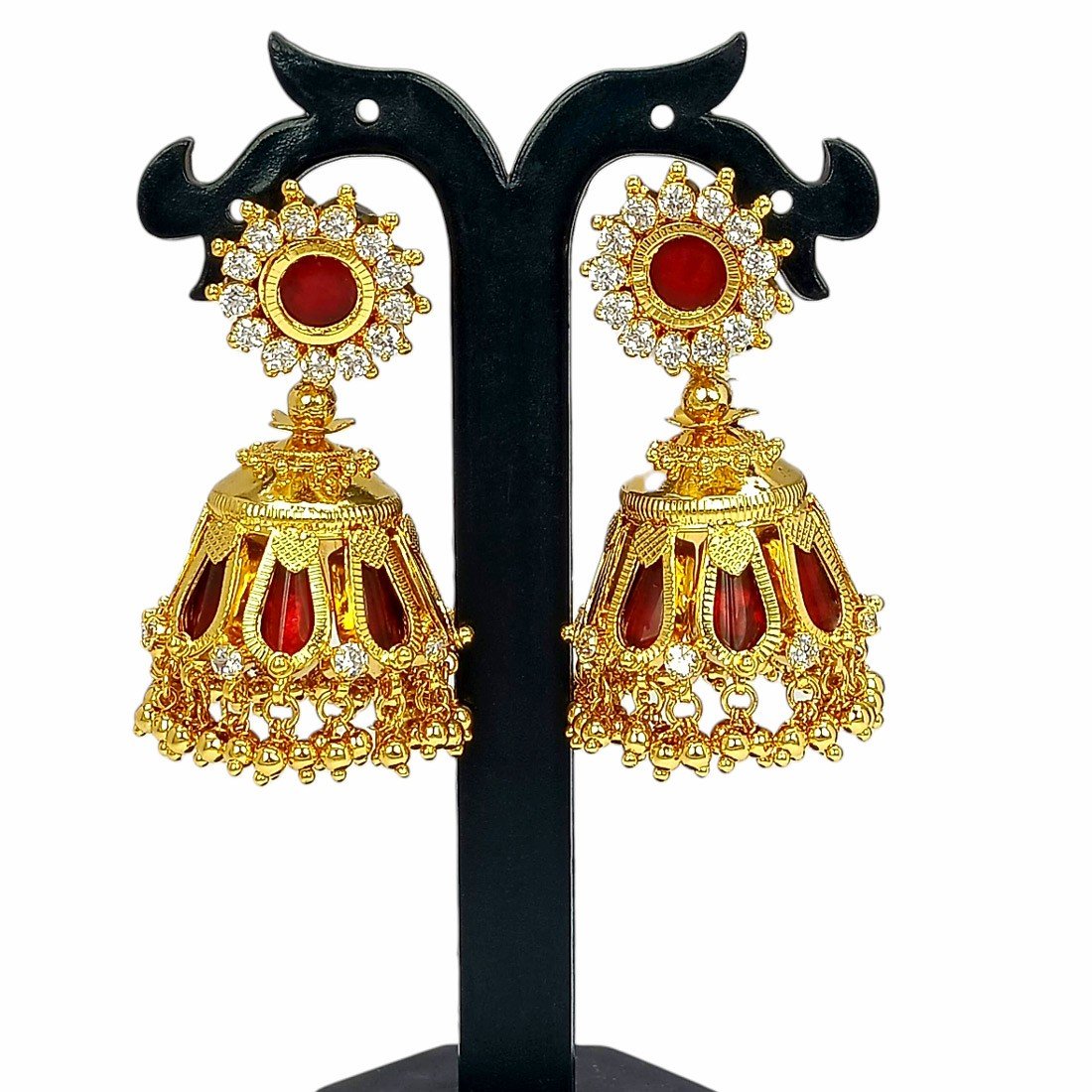 Kerala Bridal Nagapadam Jhumka Earrings with Stones - K Supreme