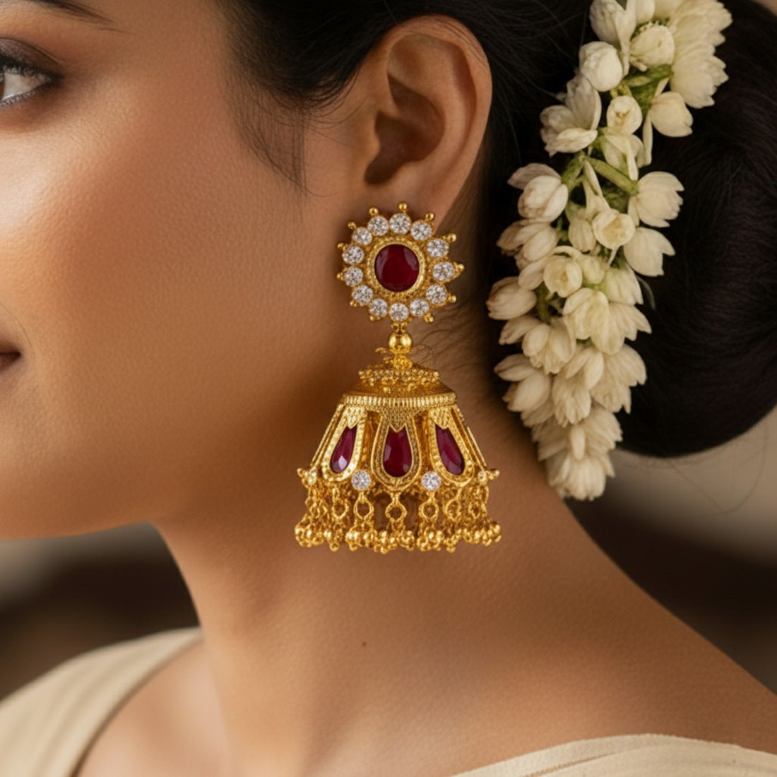 Kerala Bridal Nagapadam Jhumka Earrings with Stones - K Supreme