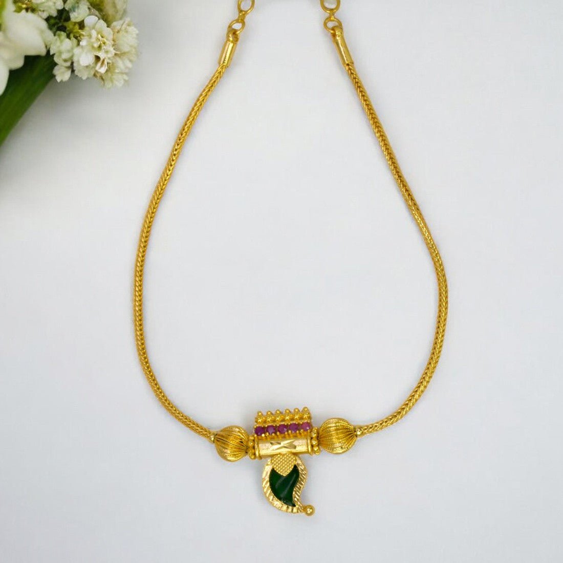 Kerala Gold Plated Green Mango Pendant Choker Necklace - K Supreme