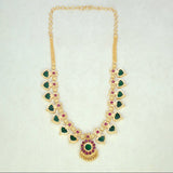 Kerala Gold Plated Palakka Necklace - 7 Stones - Green - K Supreme