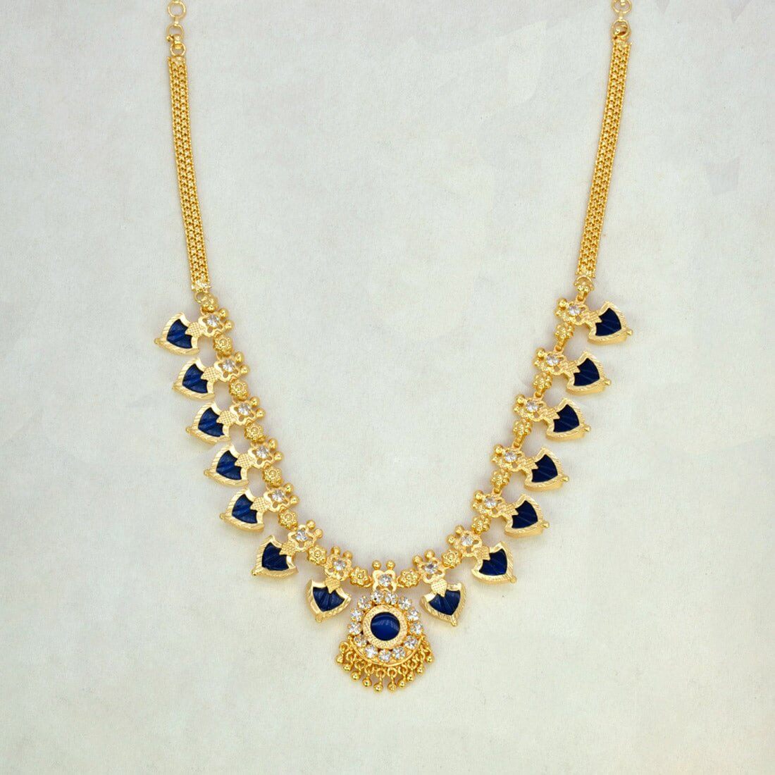 Kerala Gold Plated Palakka Necklace - 7 Stones - Blue - K Supreme