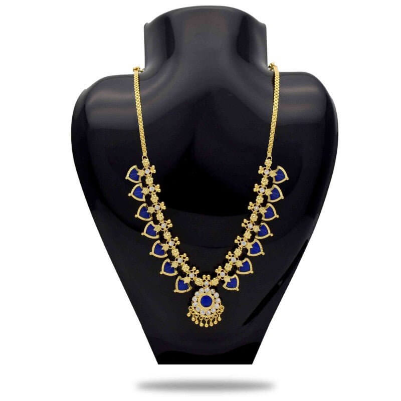 Kerala Gold Plated Palakka Necklace - 7 Stones - Blue - K Supreme