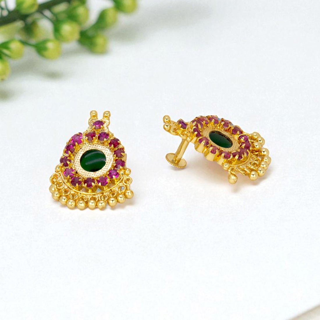 Kerala Gold Plated Palakka Style Round Enamel Ear Studs - KSupreme