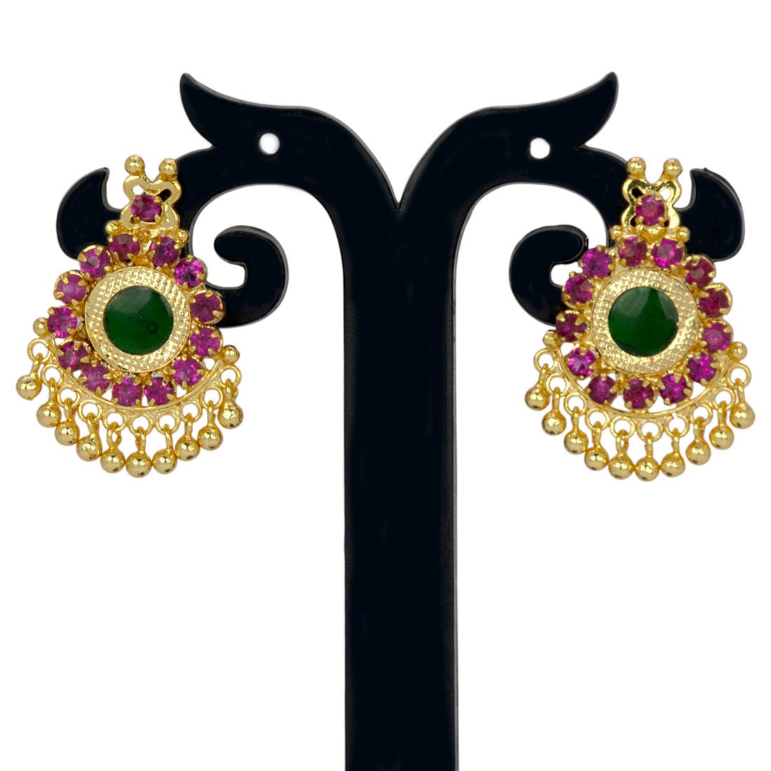 Kerala Gold Plated Palakka Style Round Enamel Ear Studs - KSupreme