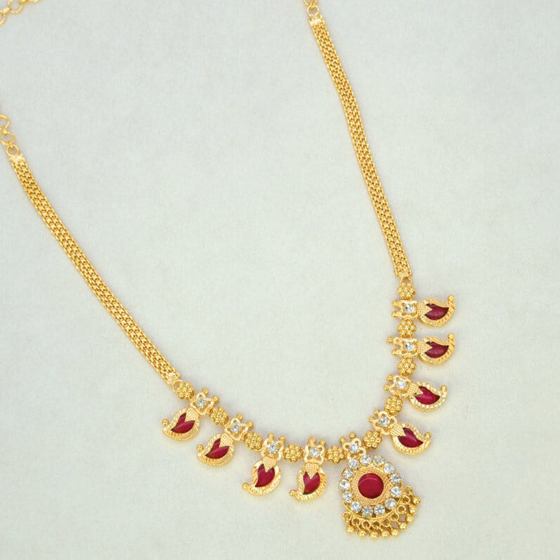 Kerala Gold Plated Short Red Mango Necklace - K Supreme