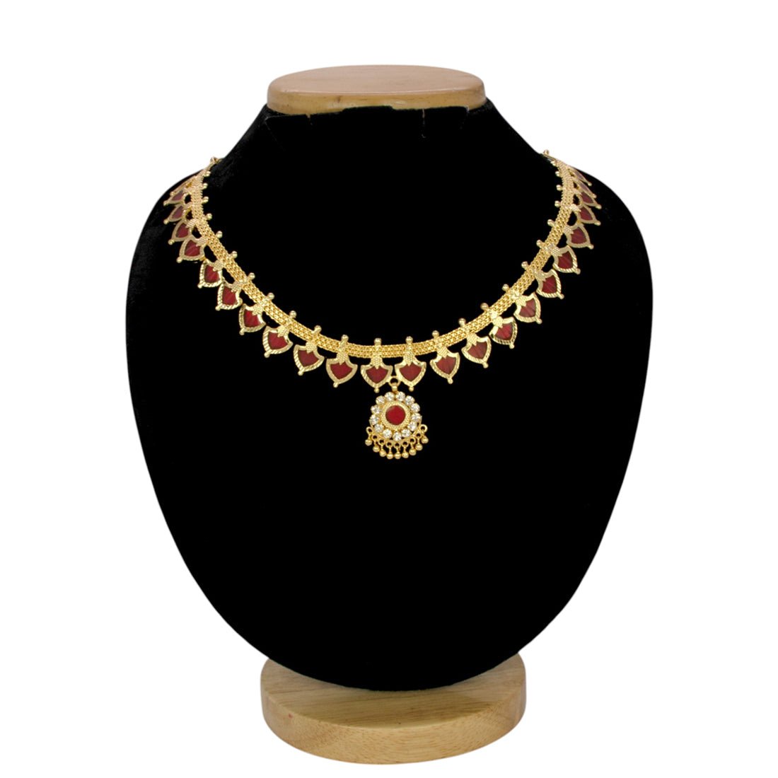 Kerala Traditional CZ Red Palakka Necklace With Pendant - K Supreme