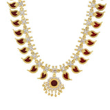 Kerala Traditional Gold Plated Red Mango Necklace - 9 Stones - K Supreme