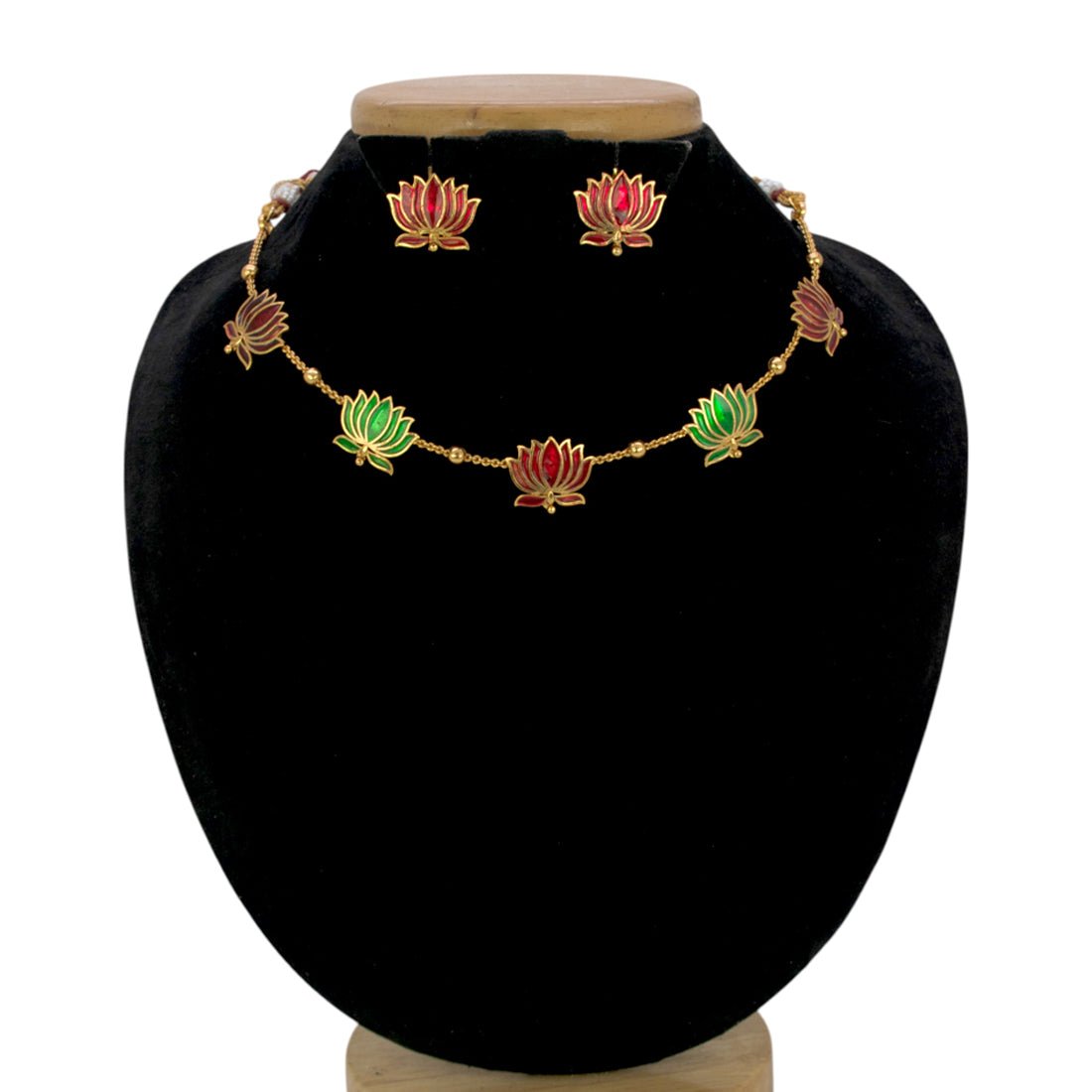 Lotus Design Matte Gold - Plated Beads Chain Necklace Set - KSupreme