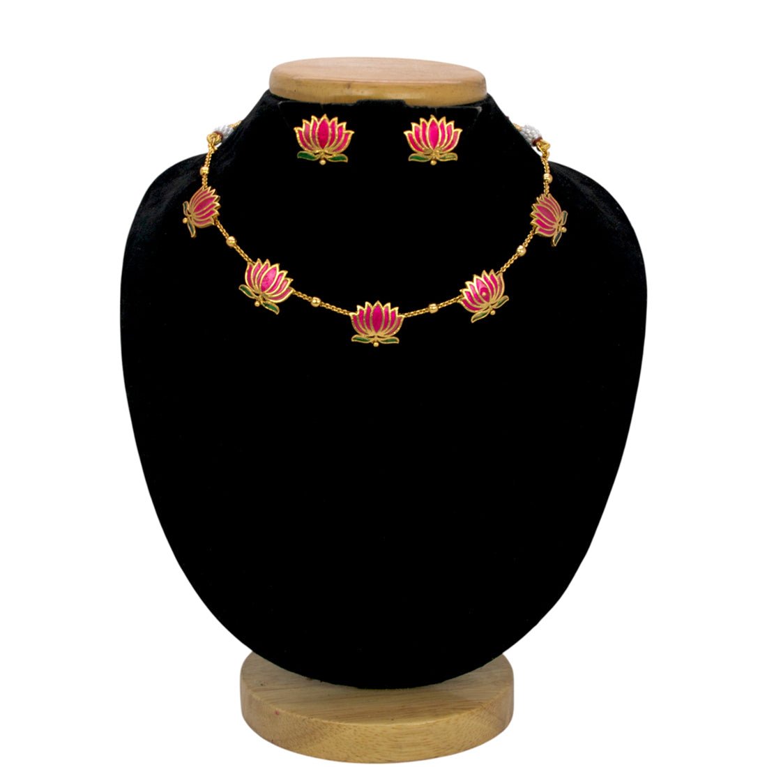 Lotus Design Matte Gold - Plated Beads Chain Necklace Set - KSupreme