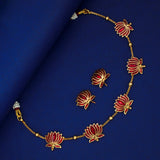 Lotus Design Matte Gold - Plated Beads Chain Necklace Set - KSupreme