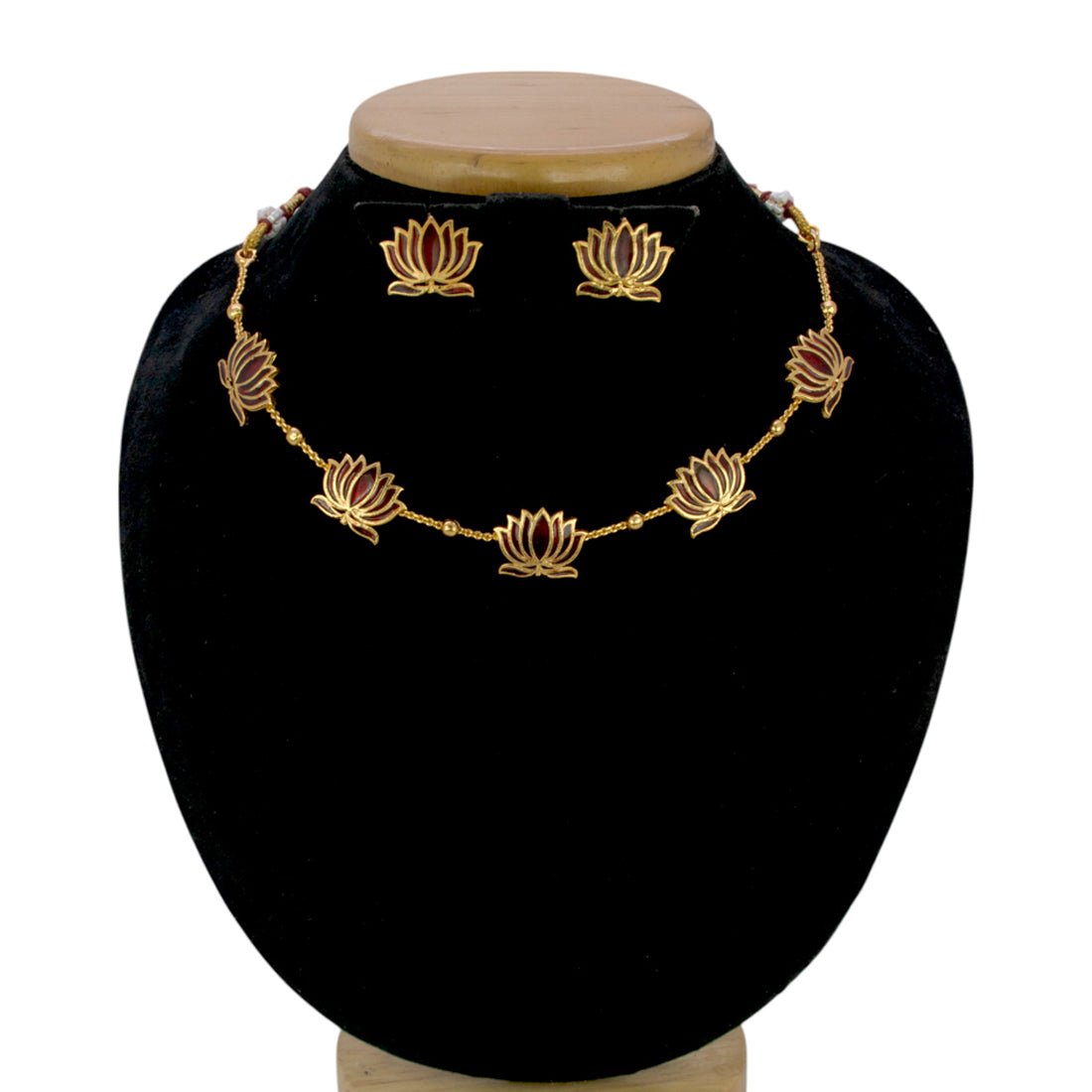 Lotus Design Matte Gold - Plated Beads Chain Necklace Set - KSupreme
