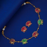 Lotus Design Matte Gold - Plated Beads Chain Necklace Set - KSupreme