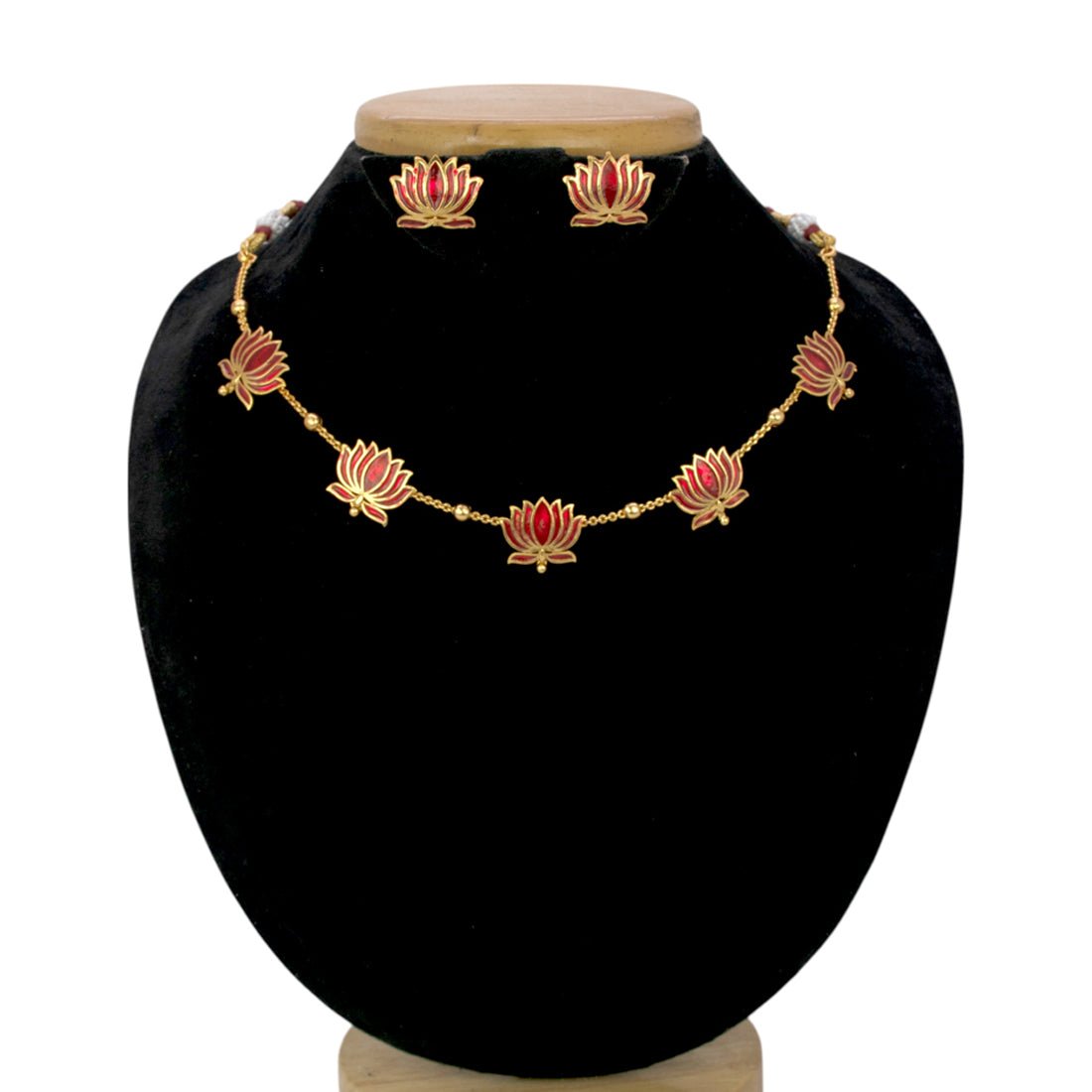 Lotus Design Matte Gold - Plated Beads Chain Necklace Set - KSupreme