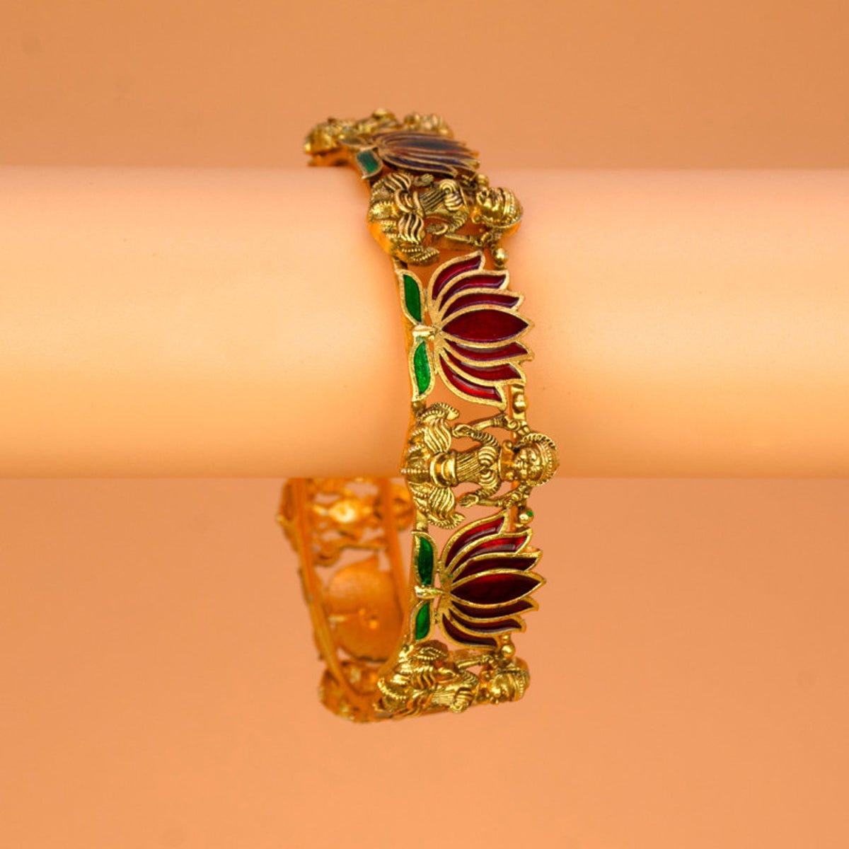 Luxe Matte Finish Lakshmi Lotus Enamel Bangle - KSupreme