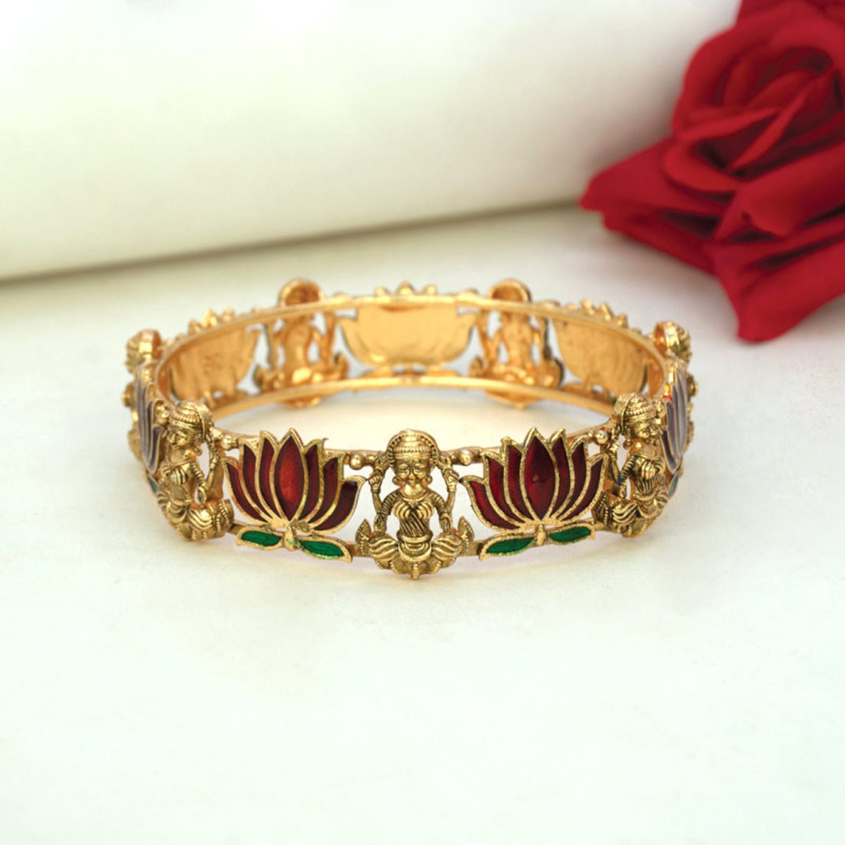 Luxe Matte Finish Lakshmi Lotus Enamel Bangle - KSupreme