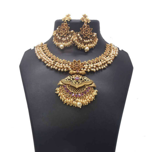 majestic-bridal-antique-pearls-cluster-floral-necklace-set