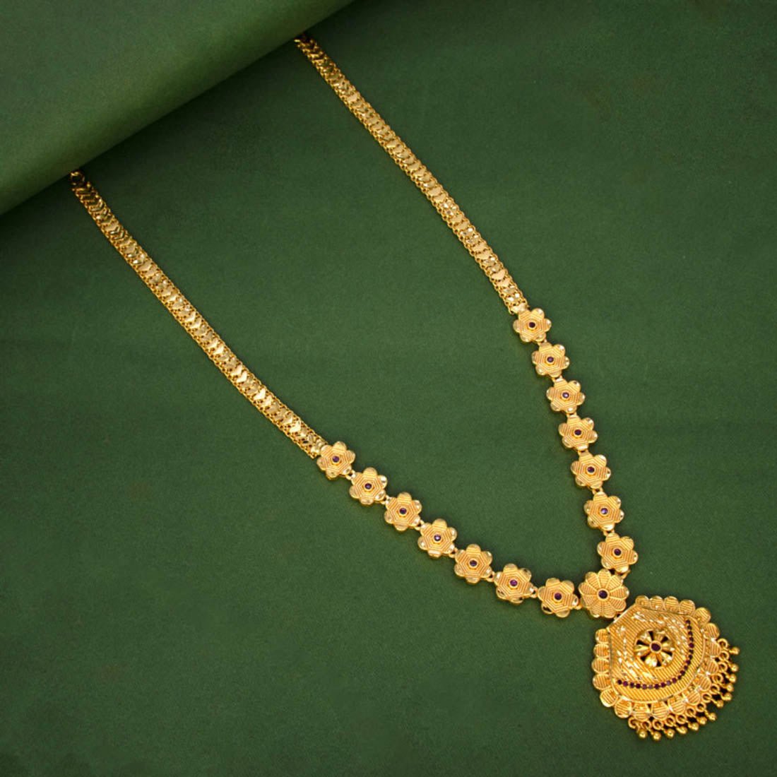 Matte Gold - Plated Filigree Pendant Floral Long Chain - K Supreme