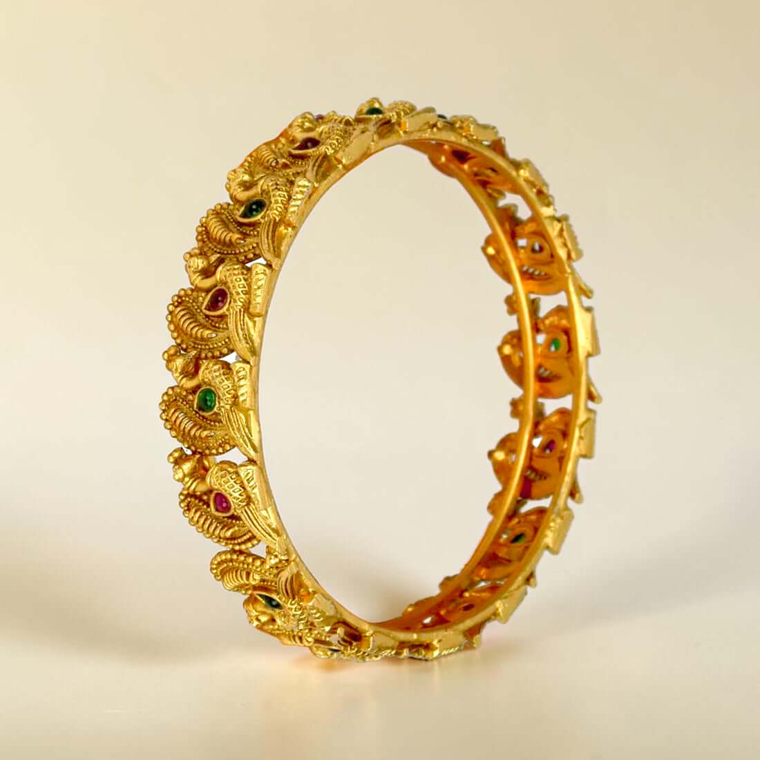 Matte Gold Plated Multi-Colour Stone Peacock Bangle - K Supreme