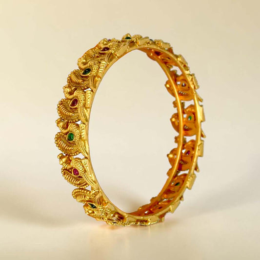 Matte Gold Plated Multi-Colour Stone Peacock Bangle - K Supreme