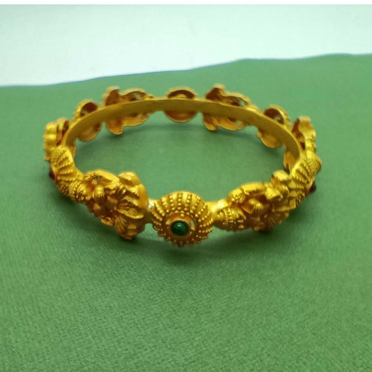 Matte Gold Plated Red and Green Stone Lakshmi Bangle - K Supreme