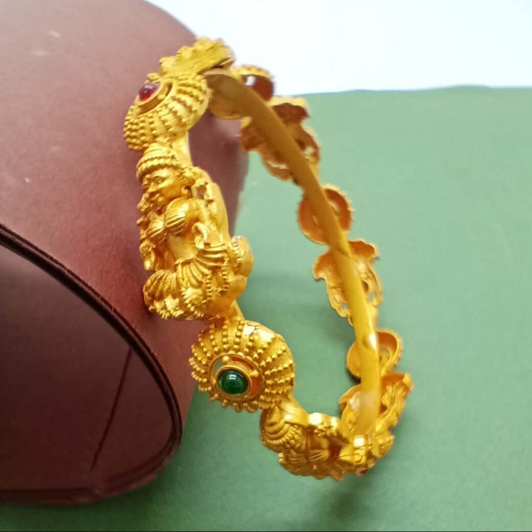 Matte Gold Plated Red and Green Stone Lakshmi Bangle - K Supreme