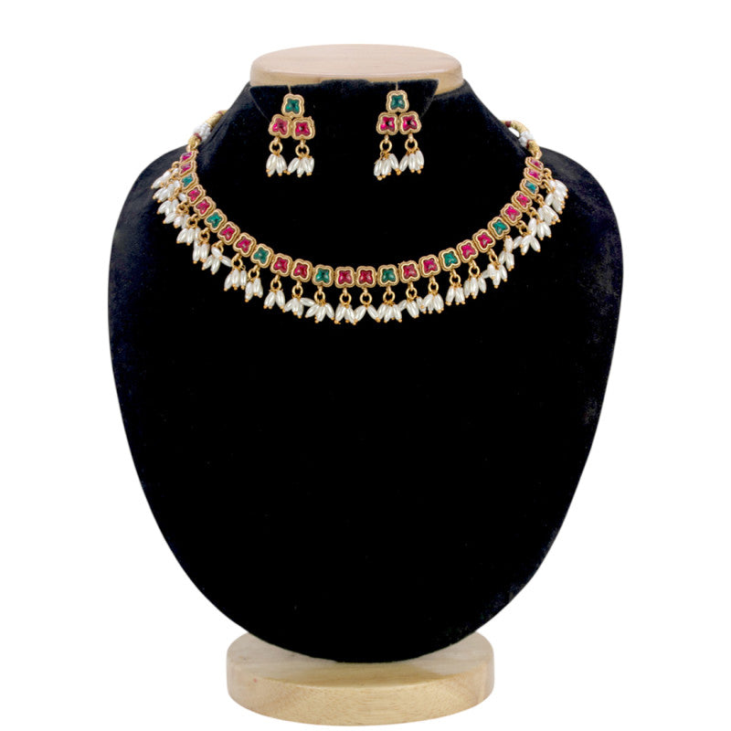 multi-colour-stone-antique-pearl-necklace-set