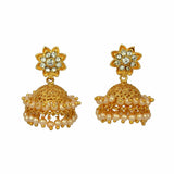 Pearls Hanging Gold Plated White Stone Floral Jhumka - KSupreme