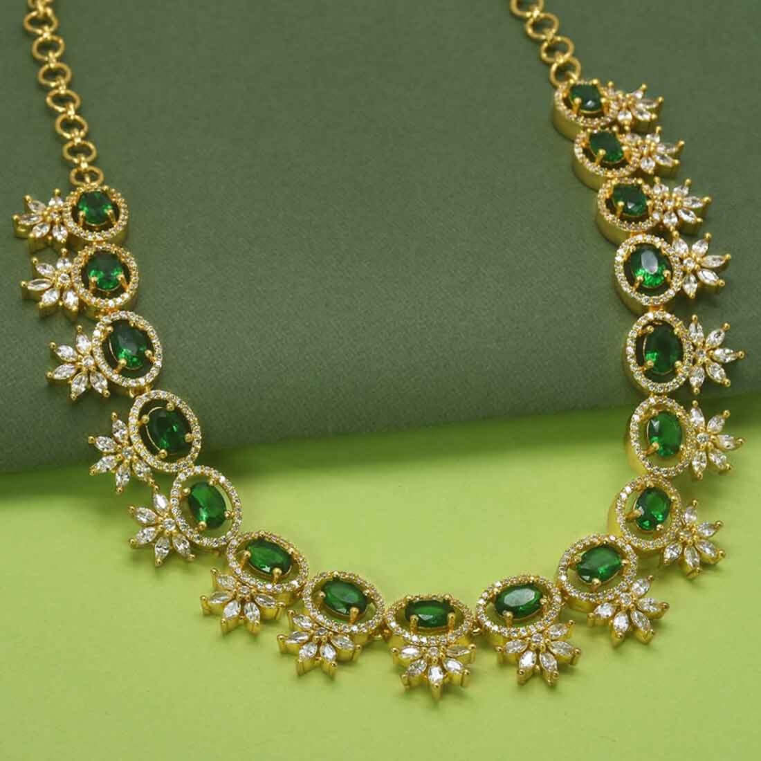 Premium Gold Plated American Diamond Flower Necklace 