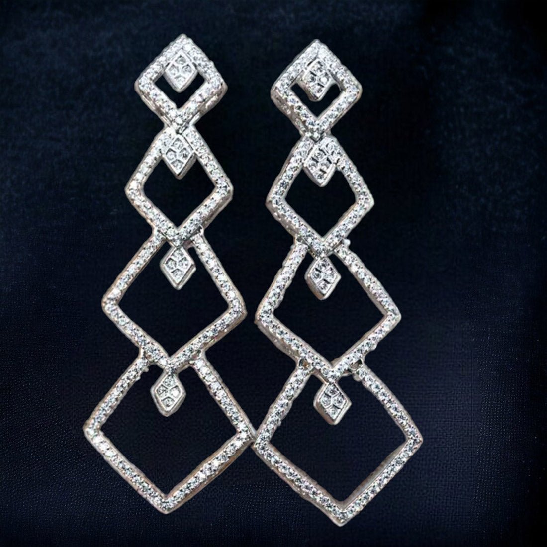 Rhodium Plated American Diamond Pave Long Earrings - K Supreme