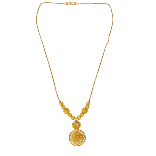 Simple Gold Plated CZ Stone Floral Mesh Pendant Necklace - KSupreme