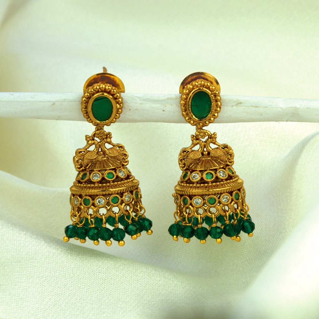 Small Antique Gold Plated Stone Jhumka For Girls - KSupreme