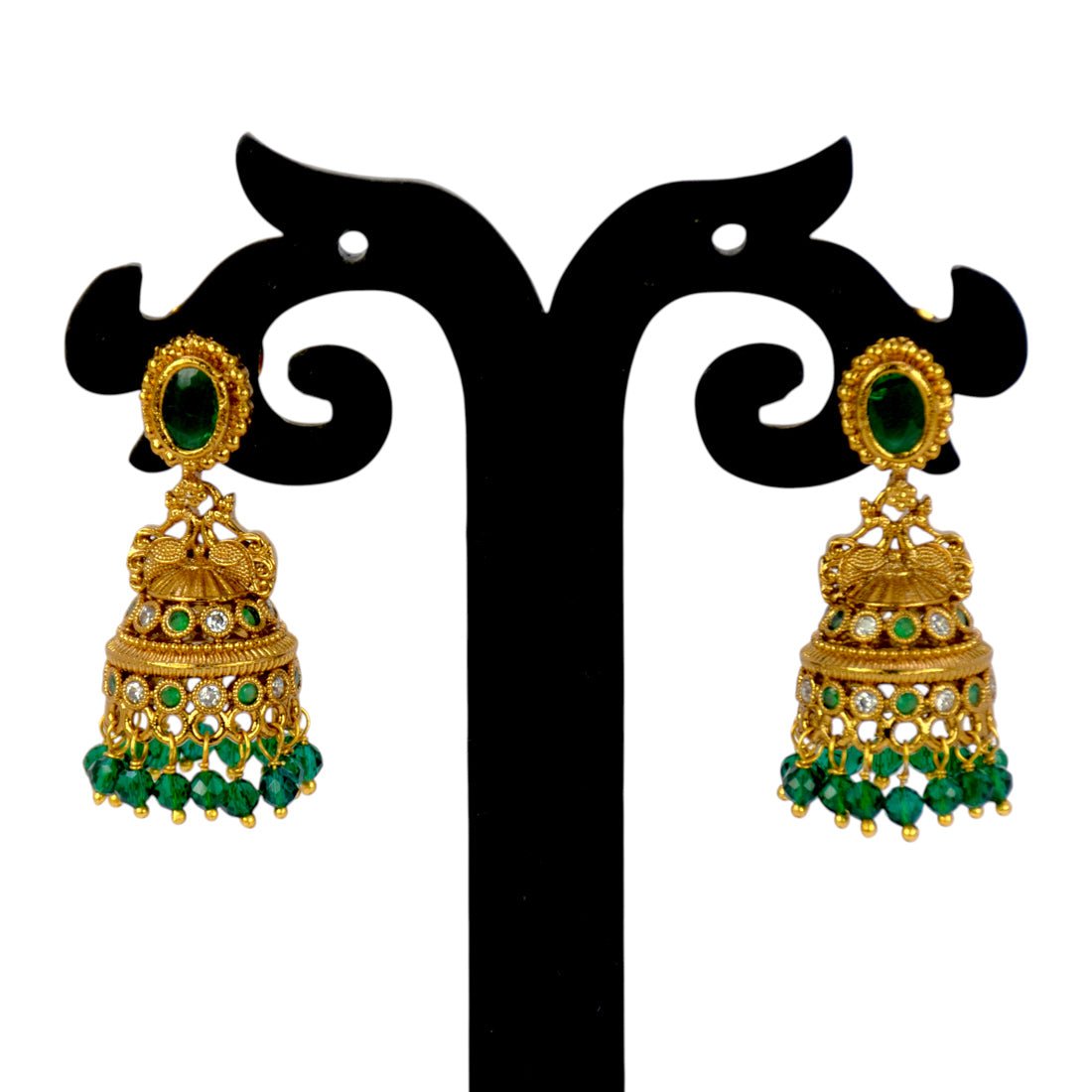 Small Antique Gold Plated Stone Jhumka For Girls - KSupreme
