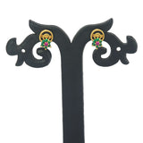 Small Cute Gold Plated Floral Emerald Ruby Stone Ear Studs - K Supreme
