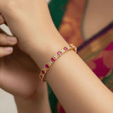 Sparkling Gold Plated Floral CZ Ruby Bangle - K Supreme