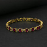 Sparkling Gold Plated Floral CZ Ruby Bangle - K Supreme