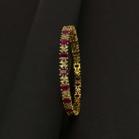 Sparkling Gold Plated Floral CZ Ruby Bangle - K Supreme